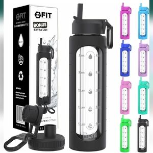 Glass Water Bottle with Straw Lid 32 oz